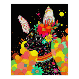 Poster Chihuahua Chien et Fleurs 004 - Bijou sur mesure