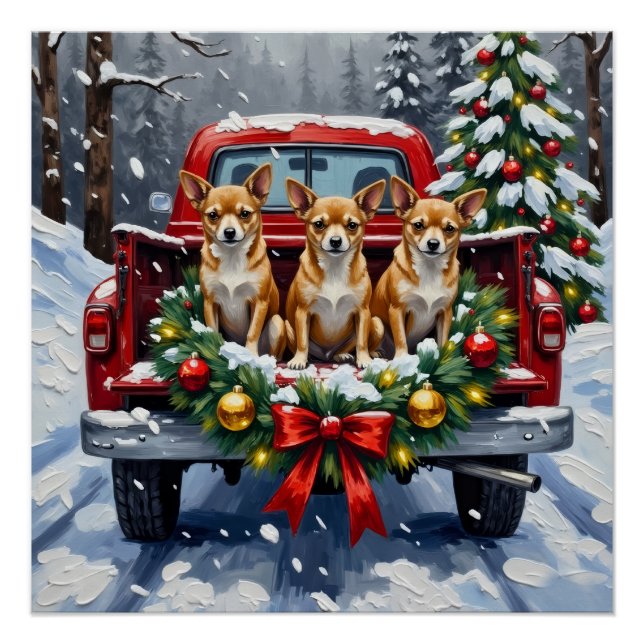 Poster Chihuahua Christmas Red Truck Holiday (Devant)