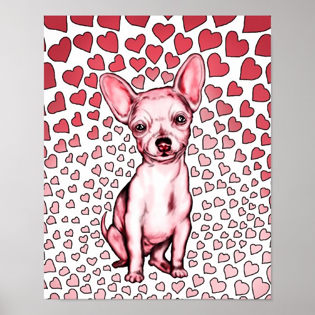 Poster Chihuahua Coeurs roses Saint Valentin (Devant)