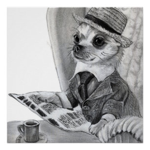 Poster Chihuahua élégant lisant un journal