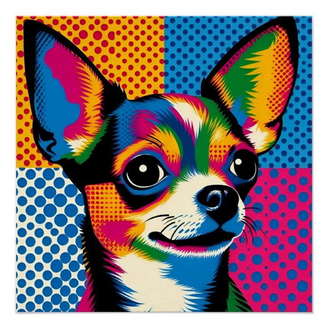 Poster Chihuahua, style Pop Art coloré, (Devant)