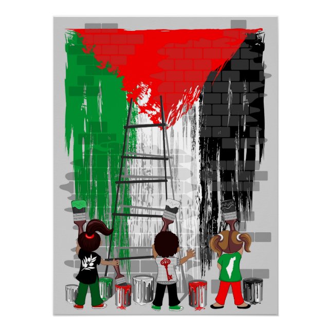 Poster Children of Gaza Painting Palestine Flag  (Devant)