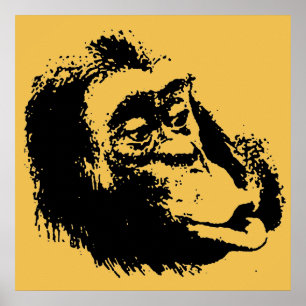 Poster Chimpanzé amusant Jaune Noir Pop Art