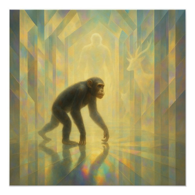 Poster Chimpanzé dans le hall de la lumière prismatique – (Devant)