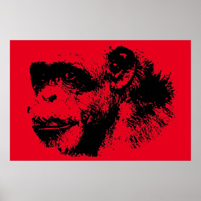 Poster Chimpanzé noir et rouge (Devant)