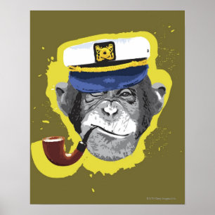 Poster Chimpanzee Smoking Pipe