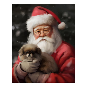 Poster Chin Japonais avec le Père Noël Fête de Noël
