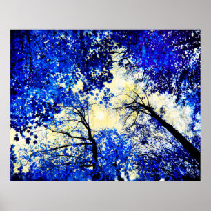 Poster Chine bleu, Photo nature, arbres bleus, lune