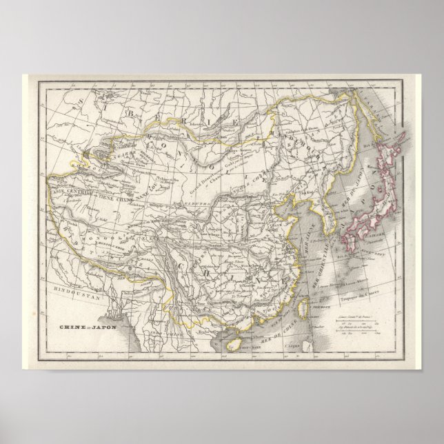 Poster Chine et Japon - Carte historique (Devant)