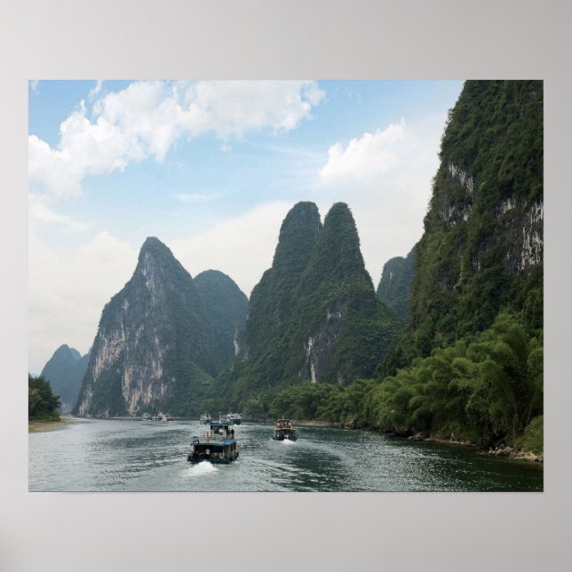 Poster Chine, Guilin, rivière Li, bateaux de rivière bord (Devant)