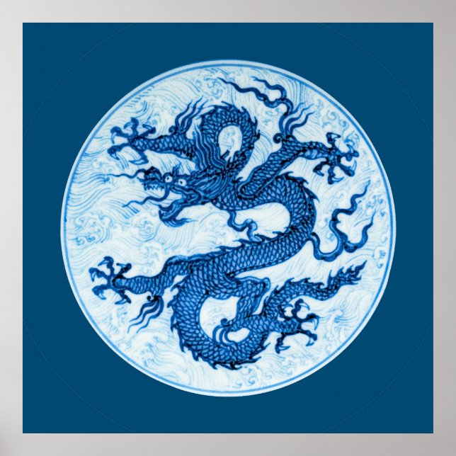 Poster chinois Dragon, Indigo Blue et White (Devant)