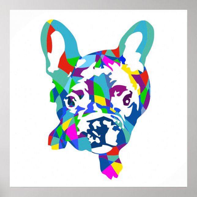 Poster Chiot Bouledogue Français coloré (Devant)