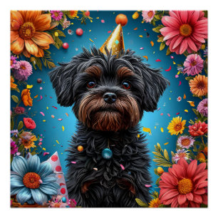 Poster Chiot Chapeau Anniversaire Adorable