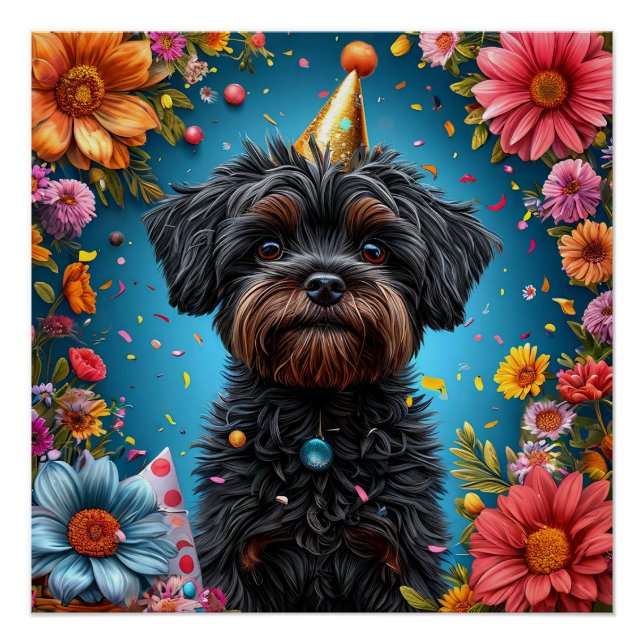 Poster Chiot Chapeau Anniversaire Adorable (Devant)