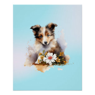 Poster Chiot de berger des Shetland animal de compagnie a