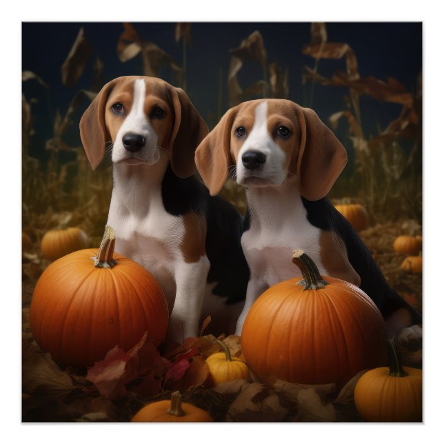 Poster Chiots Foxhound Anglais Américain Délice d'Automne (Devant)