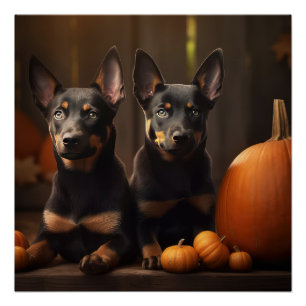 Poster Chiots Kelpie Australien Délice d'Automne Citrouil