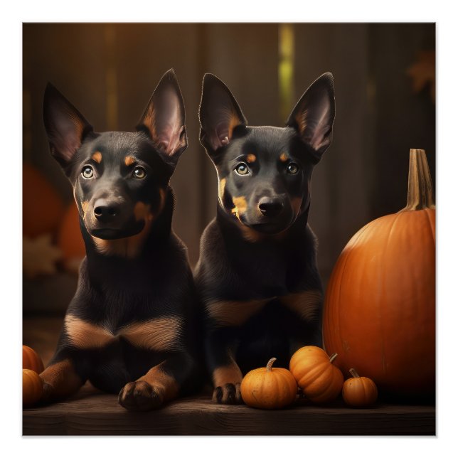 Poster Chiots Kelpie Australien Délice d'Automne Citrouil (Devant)
