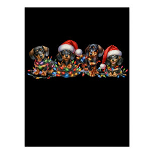 Poster Chiots Teckel de Noël