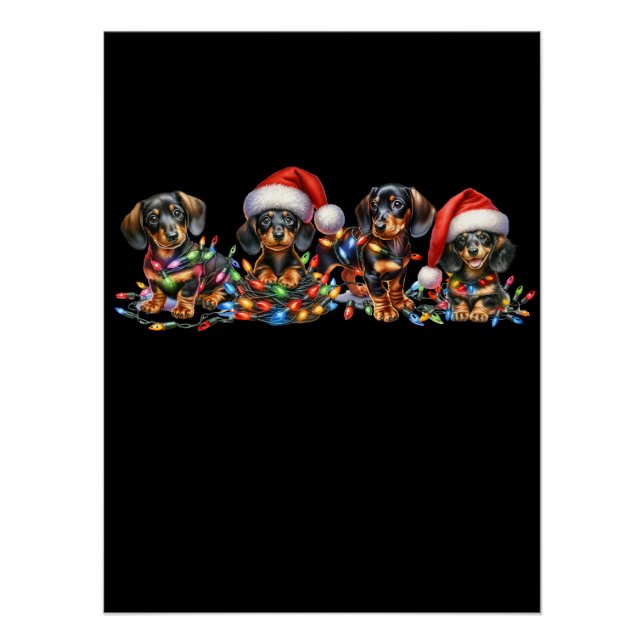Poster Chiots Teckel de Noël (Devant)