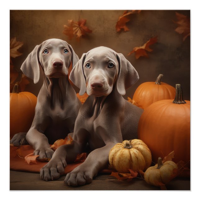 Poster Chiots Weimaraner Délice d'Automne Citrouille (Devant)