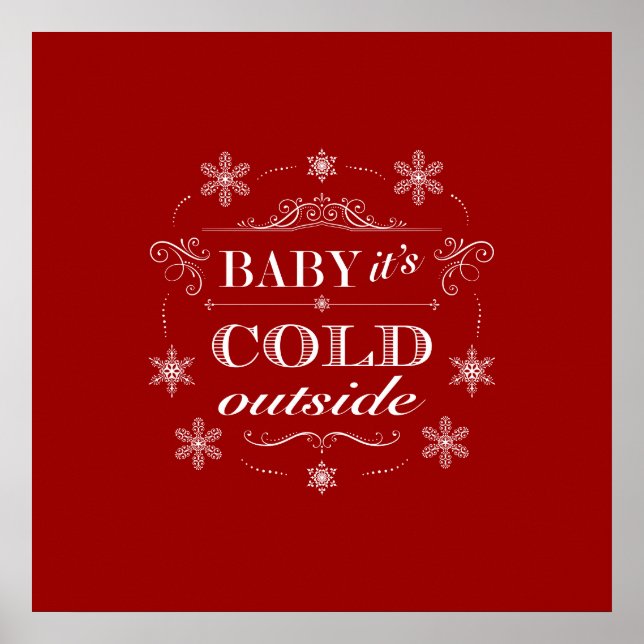 Poster Chirstmas or Apres-Ski Red and White Snowflakes (Devant)