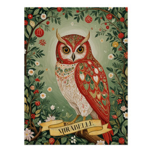 Poster Chouette à feuillage festif personnalisée