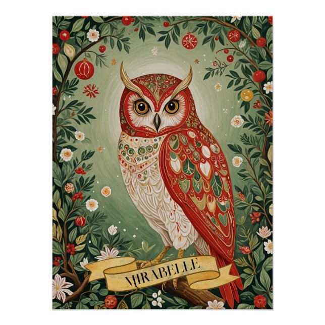 Poster Chouette à feuillage festif personnalisée (Devant)