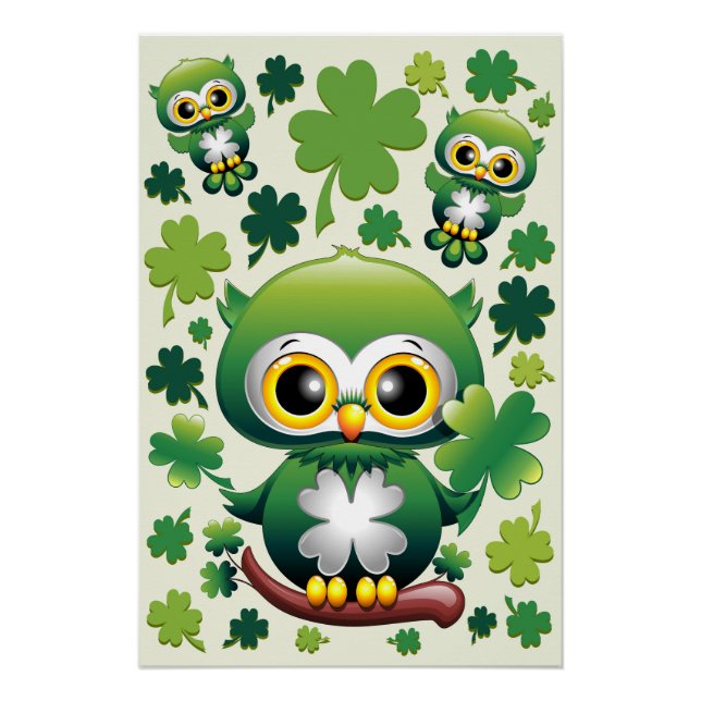 Poster Chouette bébé mignonne St Patrick dessin animé (Devant)