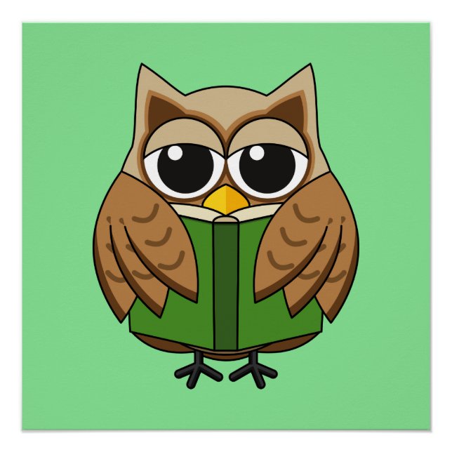 Poster Chouette bibliophile mignonne lisant un livre de d (Devant)