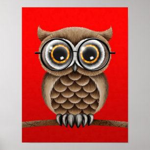 Poster Chouette Brown à pâte molle avec lunettes de lectu