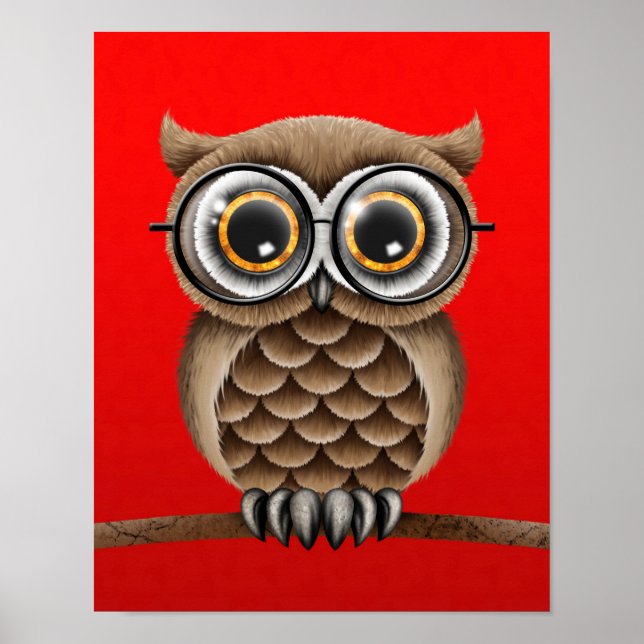 Poster Chouette Brown à pâte molle avec lunettes de lectu (Devant)