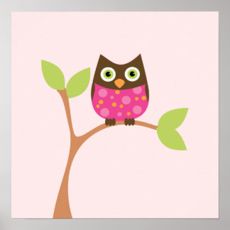 Poster Chouette de bébé rose vif