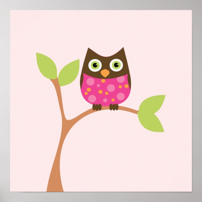 Poster Chouette de bébé rose vif (Devant)