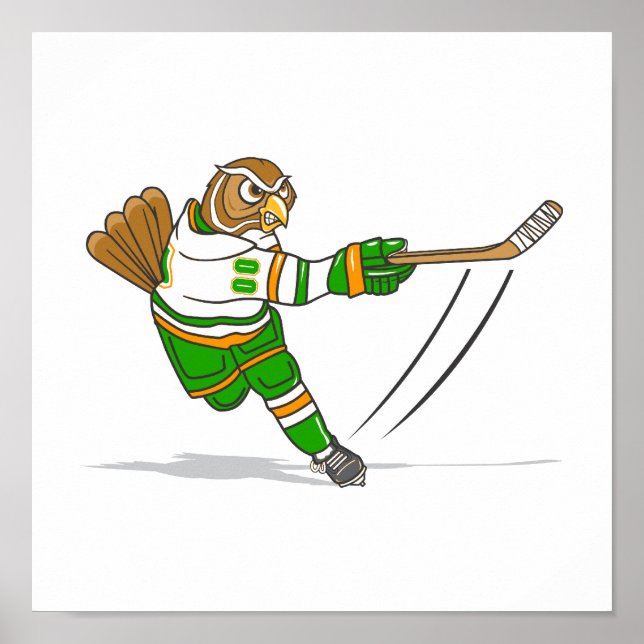 Poster Chouette de hockey vert orange (Devant)