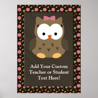 Poster Chouette fille mignonne avec cabot rose