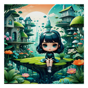 Poster Chouette mignonne en Béanie colorée