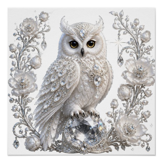 Poster Chouette Perle de Cristal Blanc (Devant)