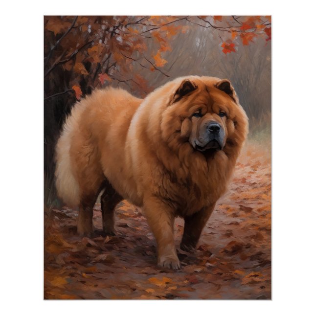 Poster Chow Chow à l'automne Feuilles automne Inspire (Devant)