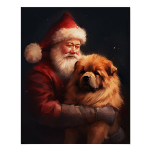 Poster Chow Chow avec Noël Festif du Père Noël