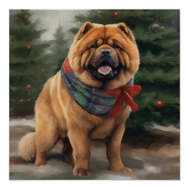 Poster Chow Chow Chien de Noël en neige (Devant)