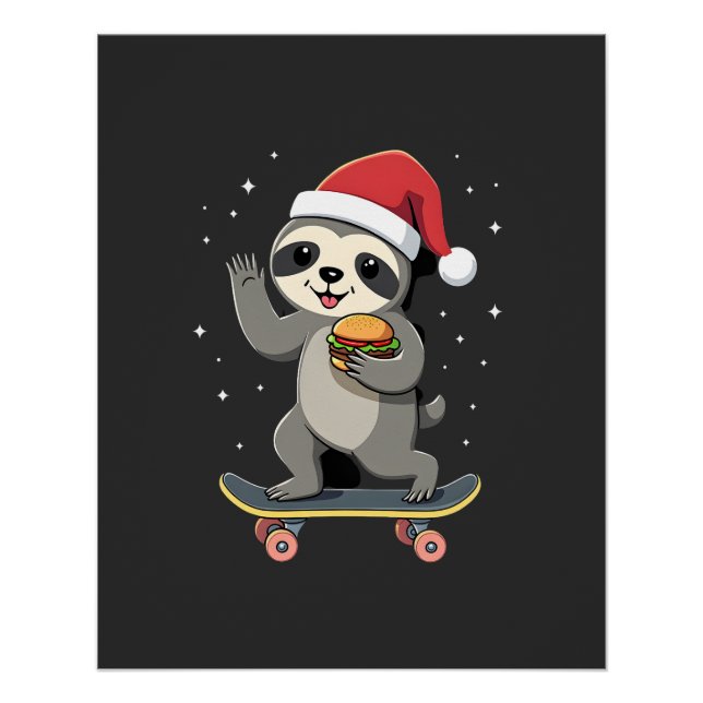 Poster CHRISTMAS SLOTH Funny Christmas Skateboard Sloth ( (Devant)