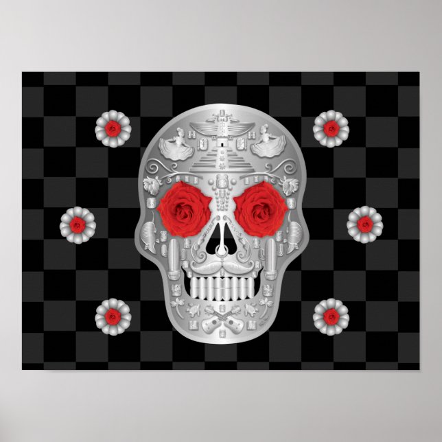 Poster Chrome Calavera (Rose rouge) (Devant)