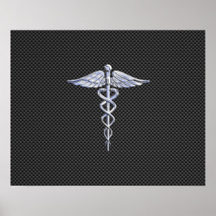 Poster Chrome Comme Caduceus Symbole Médicale Fibre de ca
