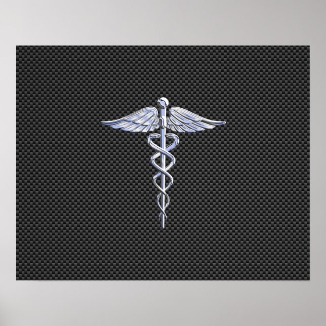 Poster Chrome Comme Caduceus Symbole Médicale Fibre de ca (Devant)