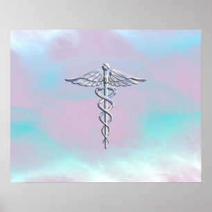 Poster Chrome Comme Caduceus Symbole Médicale Mère Pearl