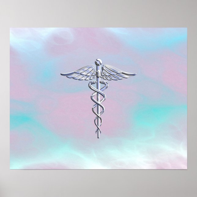 Poster Chrome Comme Caduceus Symbole Médicale Mère Pearl (Devant)