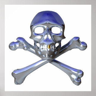 Poster Chrome crâne et os croisés