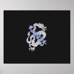 Poster Chrome Style Dragon on Black Snake Skin Print