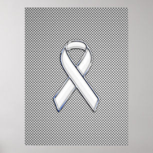 Poster Chrome White Ribbon Sensibilisation Carbone Fibre